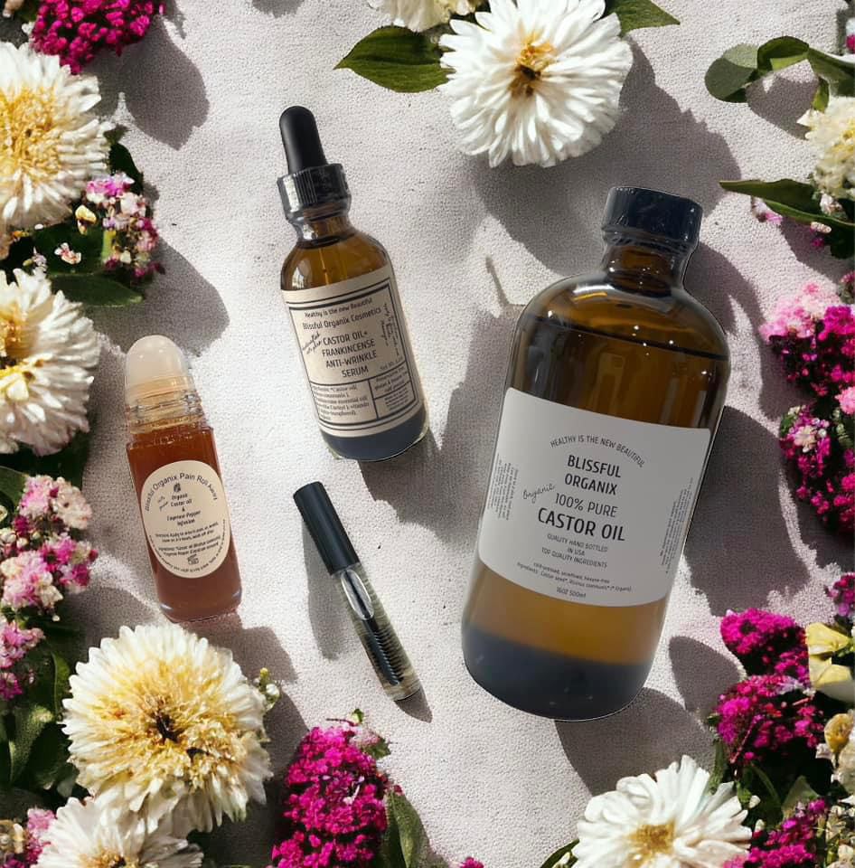 HANDCRAFTED ORGANIC CASTOR OIL+ FRANKINCENSE ANTI-WRINKLE FACE SERUM W/ LYMPHATIC GUA SHA