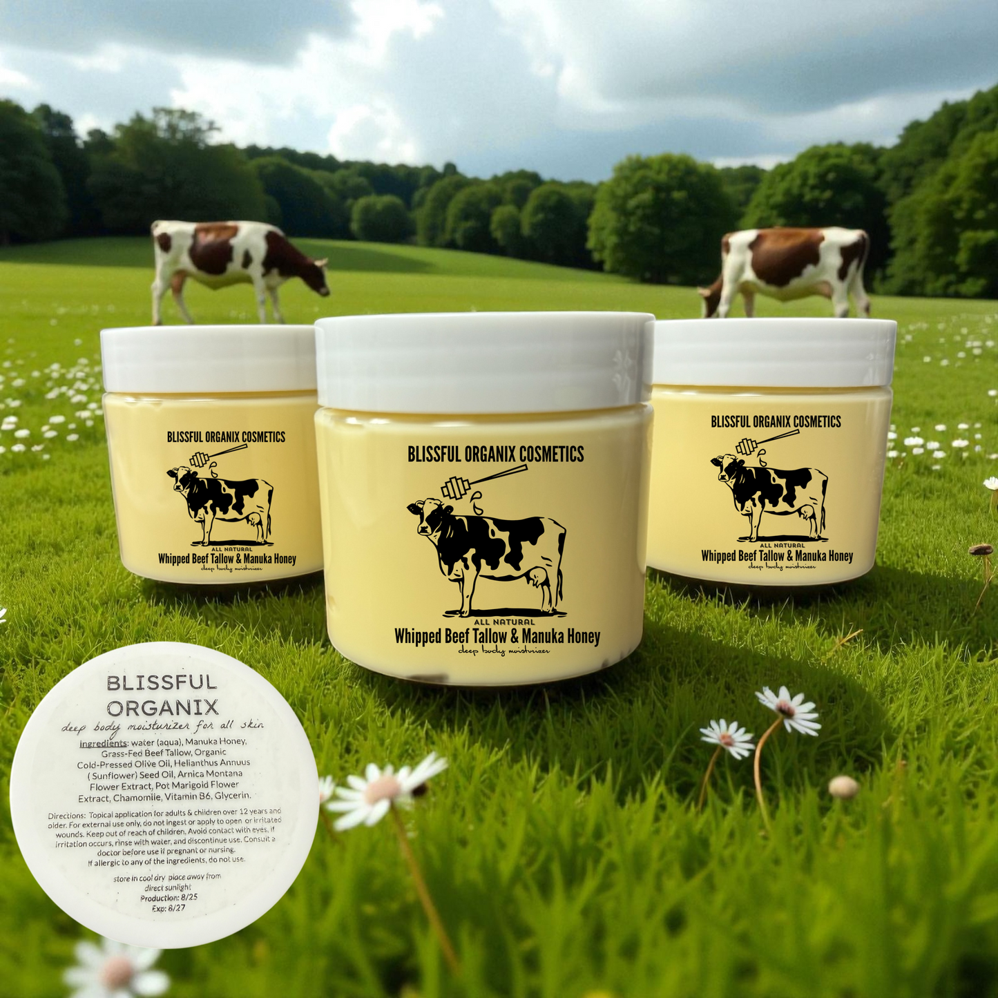 Organic Whipped Grass-Fed Beef Tallow & Manuka Honey Moisturizer Cream 4 oz