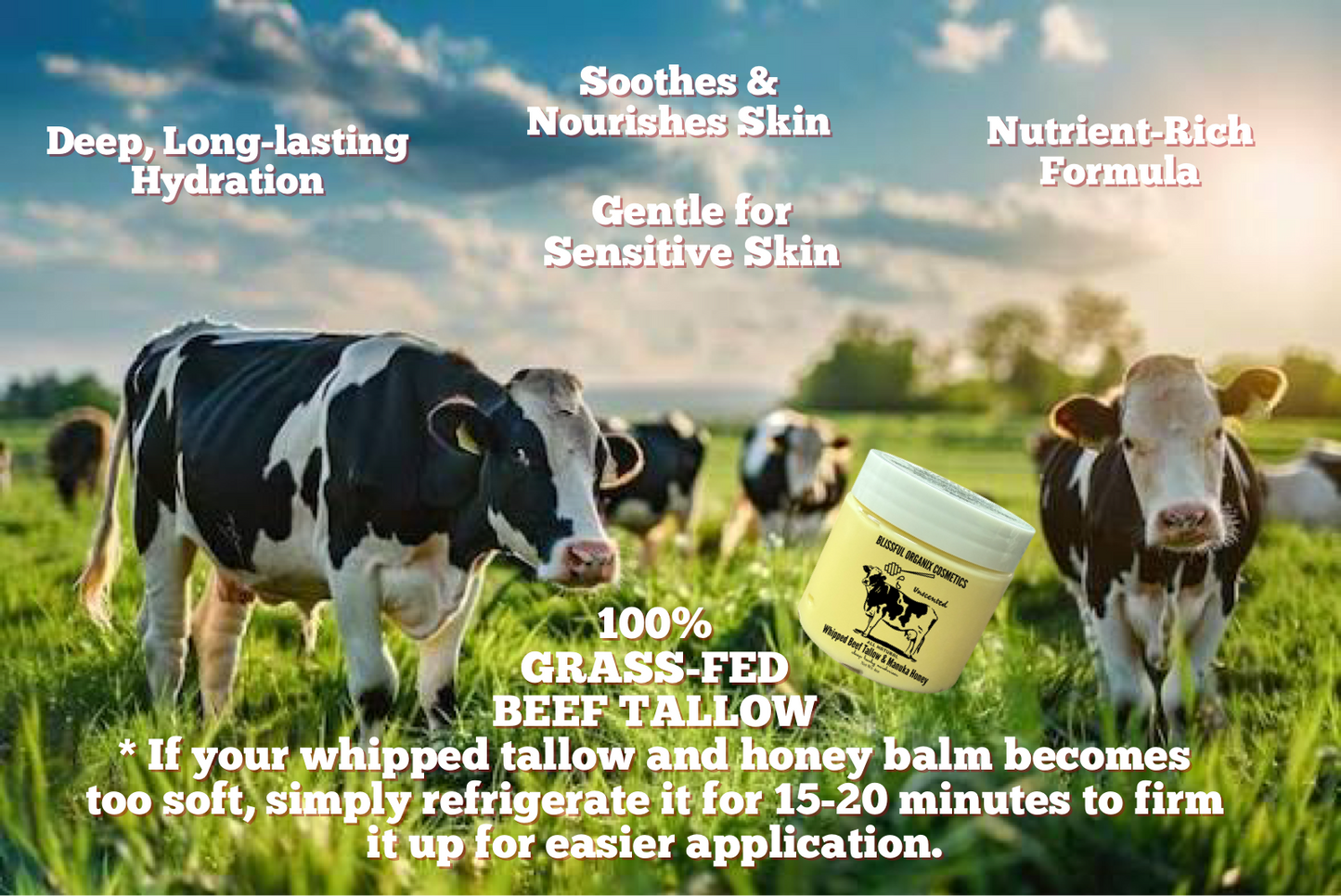 Organic Whipped Grass-Fed Beef Tallow & Manuka Honey Moisturizer Cream 4 oz