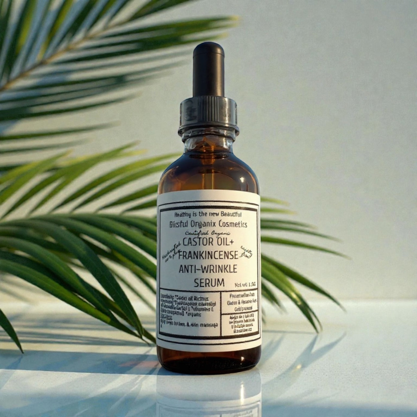 HANDCRAFTED ORGANIC CASTOR OIL+ FRANKINCENSE ANTI-WRINKLE FACE SERUM W/ LYMPHATIC GUA SHA