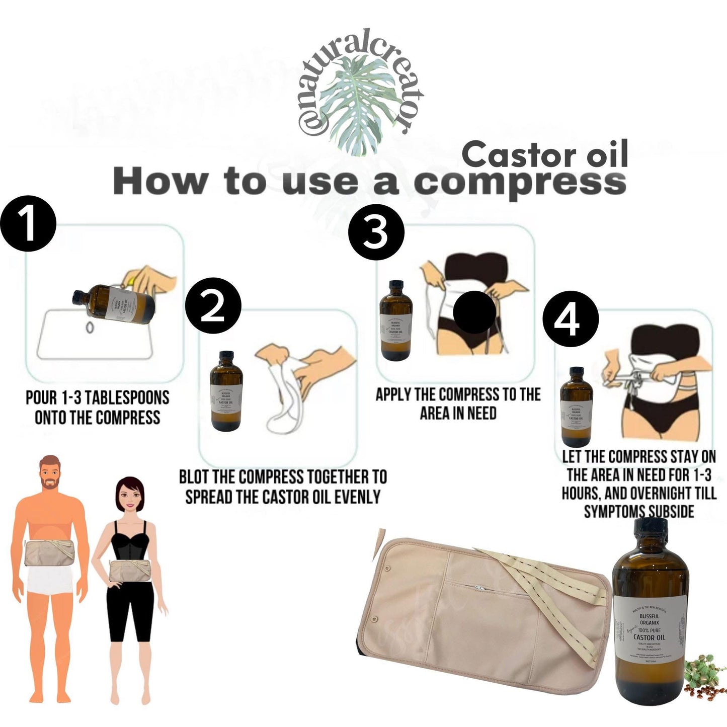 KIT Organic Castor Oil Thyroid/Abdomen/Liver Pack with oil
