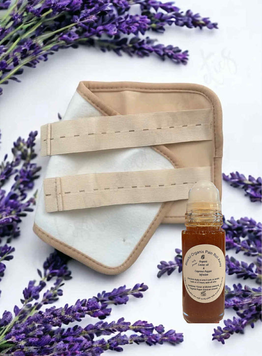 BLISSFUL ORGANIX CASTOR OIL & CAYENNE PAIN RELIEF ROLLER W/ COMPRESS