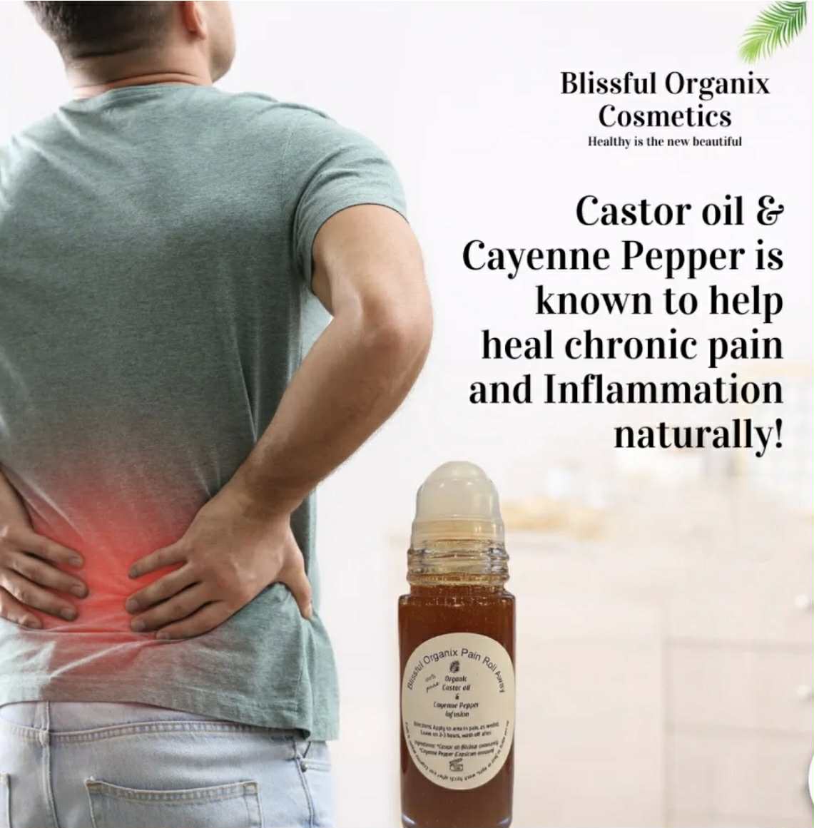 BLISSFUL ORGANIX CASTOR OIL & CAYENNE PAIN RELIEF ROLLER W/ COMPRESS